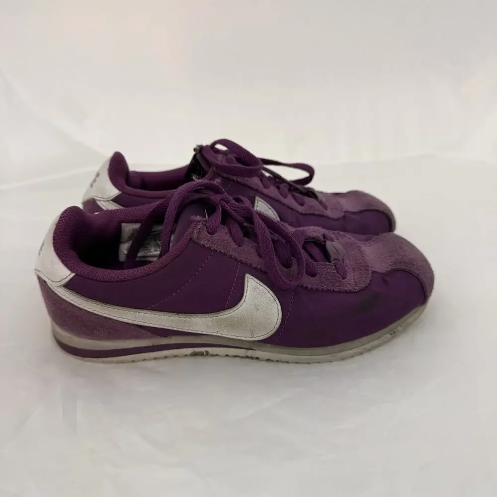 Nike Cortez Leather Low Top Sneakers Purple/Silver Kids US 2 IF1615-500